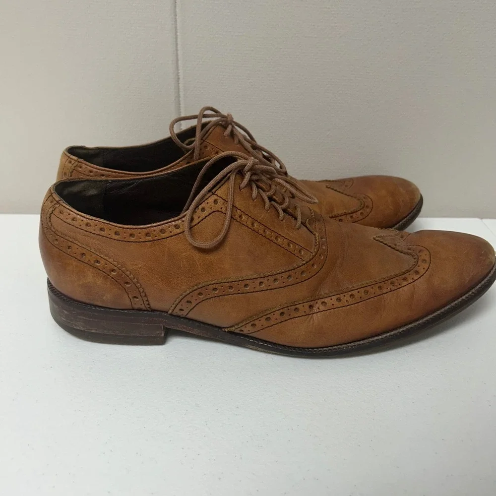 Cole Haan Wingtip Oxford Mens 9.5 M Tan Leather Brogue Dress Shoes C12210